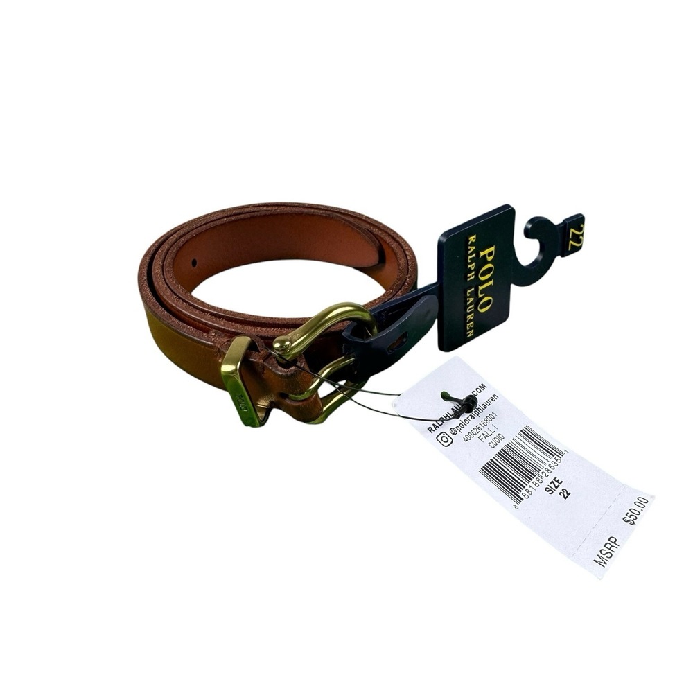 Polo Ralph Lauren Thin Brown Leather Womens Belt Size 22 US NWT 50$